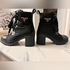 Prada: 55 Logo Lug-Sole Hiking Boots size 7
